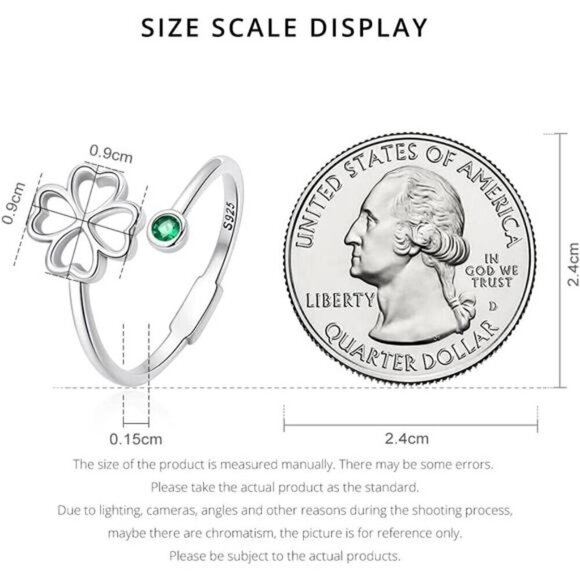 Adjustable Clover Leaf Ring 925 Sterling Silver Jewelry Comes with Good Luck - Picture 6 of 7